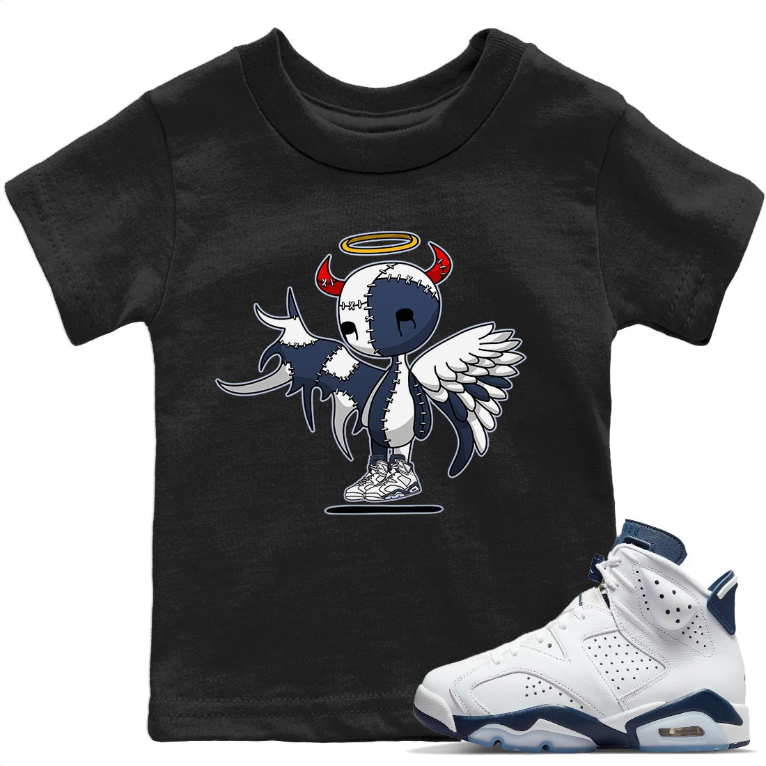 Jordan 6 Midnight Navy Sneaker Matching T-Shirt Devil Angel Sneaker Tees Jordan 6 Midnight Navy Sneaker Release Tees Kids Shirts