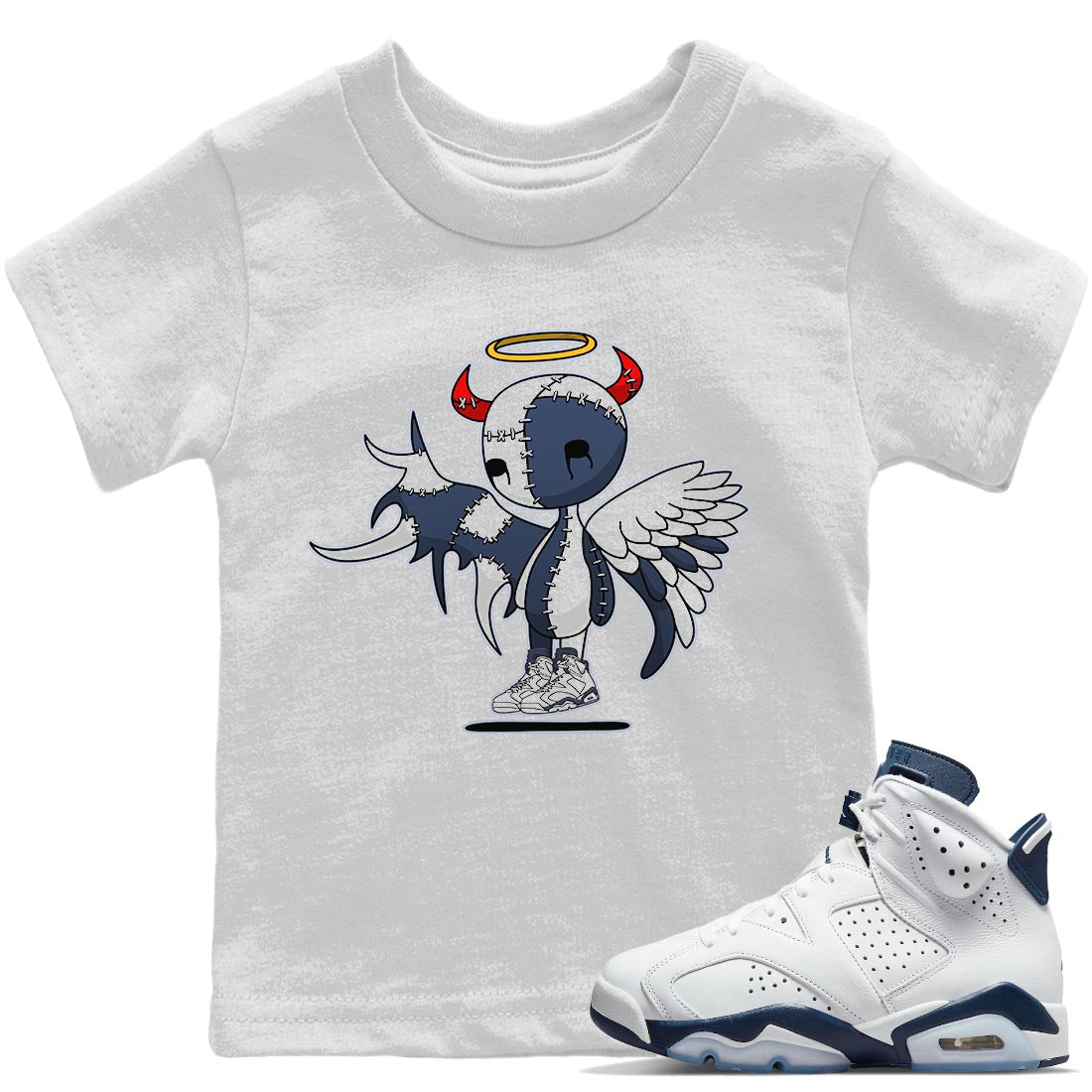 Jordan 6 Midnight Navy Sneaker Matching T-Shirt Devil Angel Sneaker Tees Jordan 6 Midnight Navy Sneaker Release Tees Kids Shirts