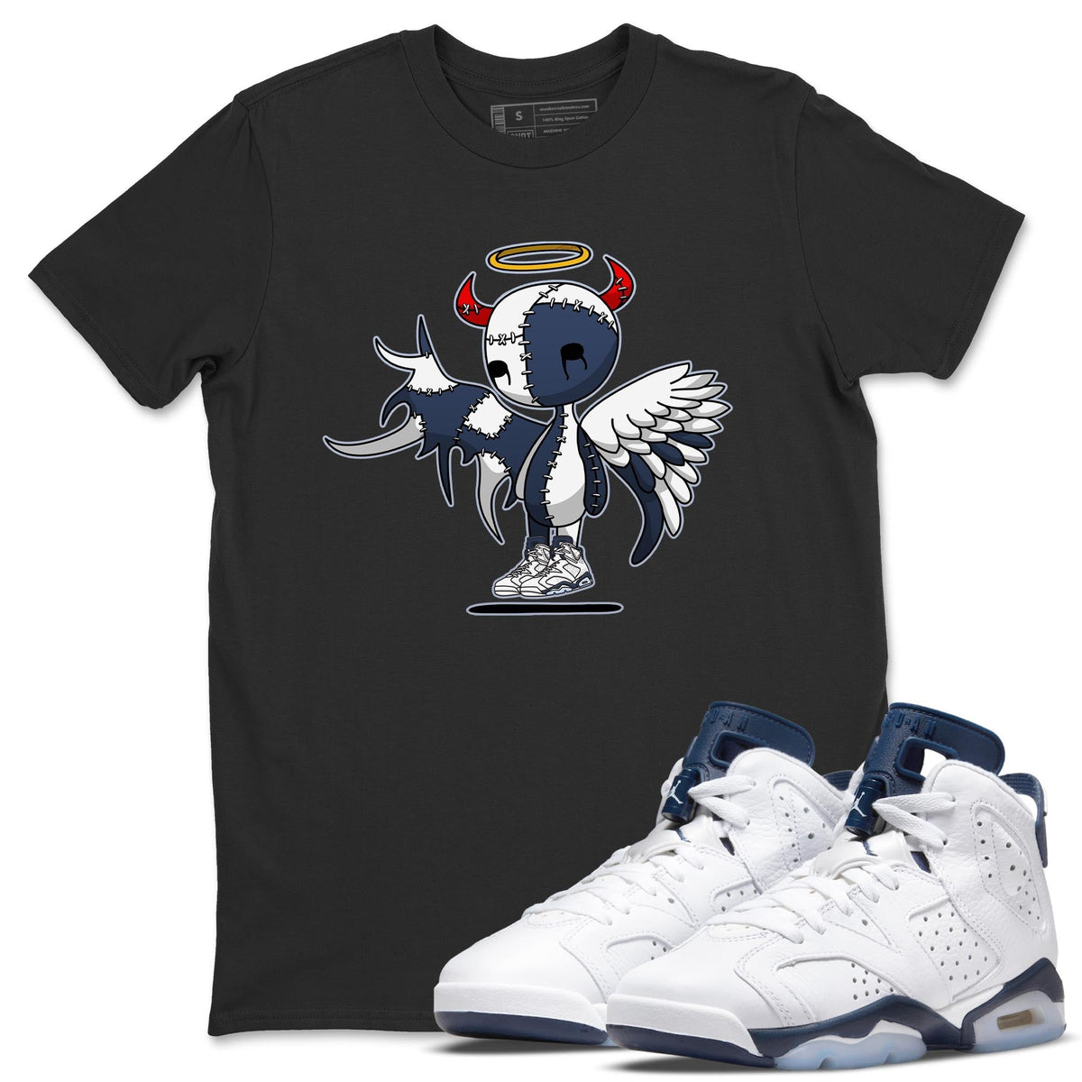 Jordan 6 Midnight Navy Sneaker Matching T-Shirt Devil Angel Sneaker Tees Jordan 6 Midnight Navy Sneaker Release Tees Crew Neck Tees