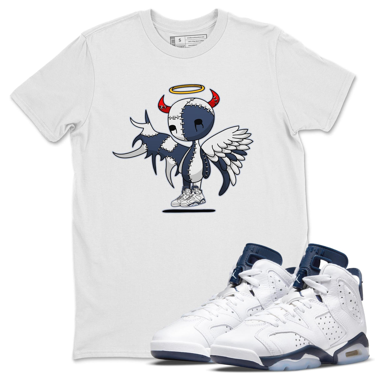 Jordan 6 Midnight Navy Sneaker Matching T-Shirt Devil Angel Sneaker Tees Jordan 6 Midnight Navy Sneaker Release Tees Crew Neck Tees