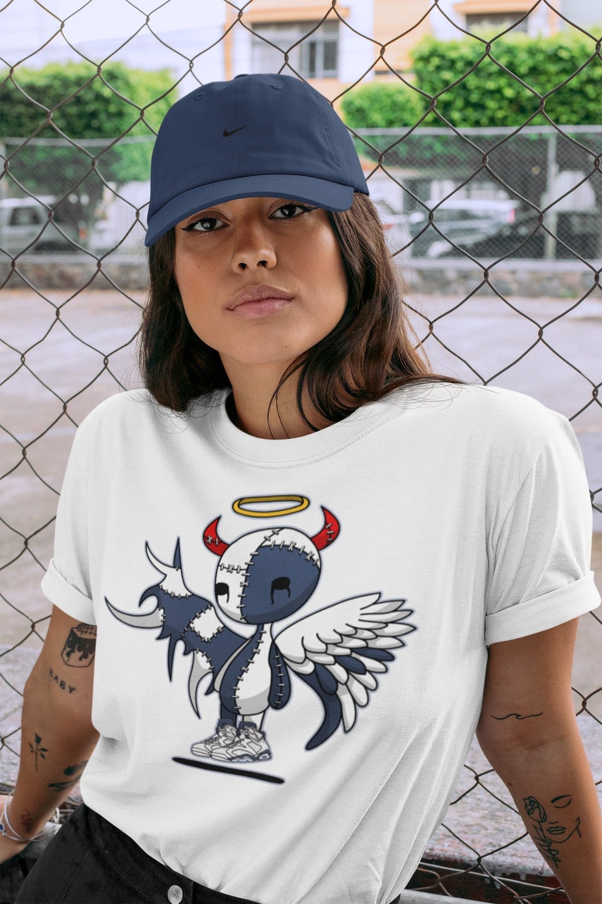 Jordan 6 Midnight Navy Sneaker Matching T-Shirt Devil Angel Sneaker Tees Jordan 6 Midnight Navy Sneaker Release Tees Crew Neck Tees