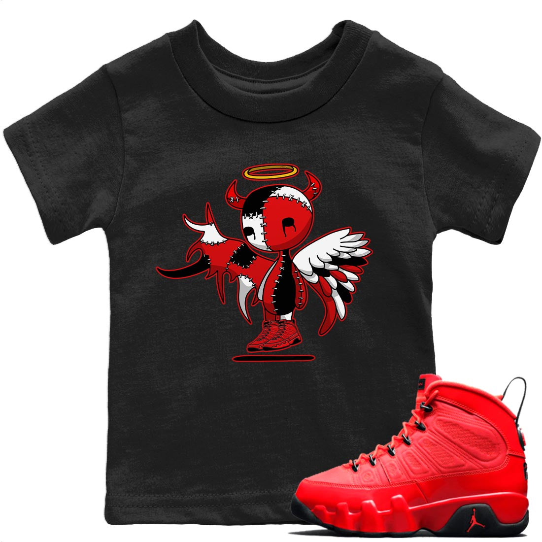 Jordan 9 Chile Red Shirt To Match Jordans Devil Angel Sneaker Tees Jordan 9 Chile Red Drip Gear Zone Sneaker Matching Clothing Kids Shirts