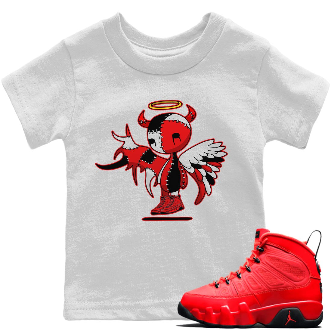 Jordan 9 Chile Red Shirt To Match Jordans Devil Angel Sneaker Tees Jordan 9 Chile Red Drip Gear Zone Sneaker Matching Clothing Kids Shirts