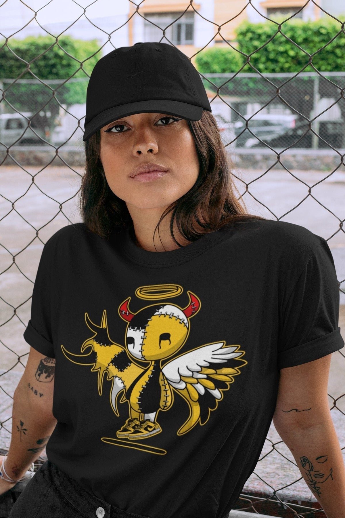 Dunk Championship Goldenrod Sneaker Match Tees Devil Angel Sneaker Tees Dunk Championship Goldenrod Jordan to match sneaker T-Shirt Crew Neck Shirts