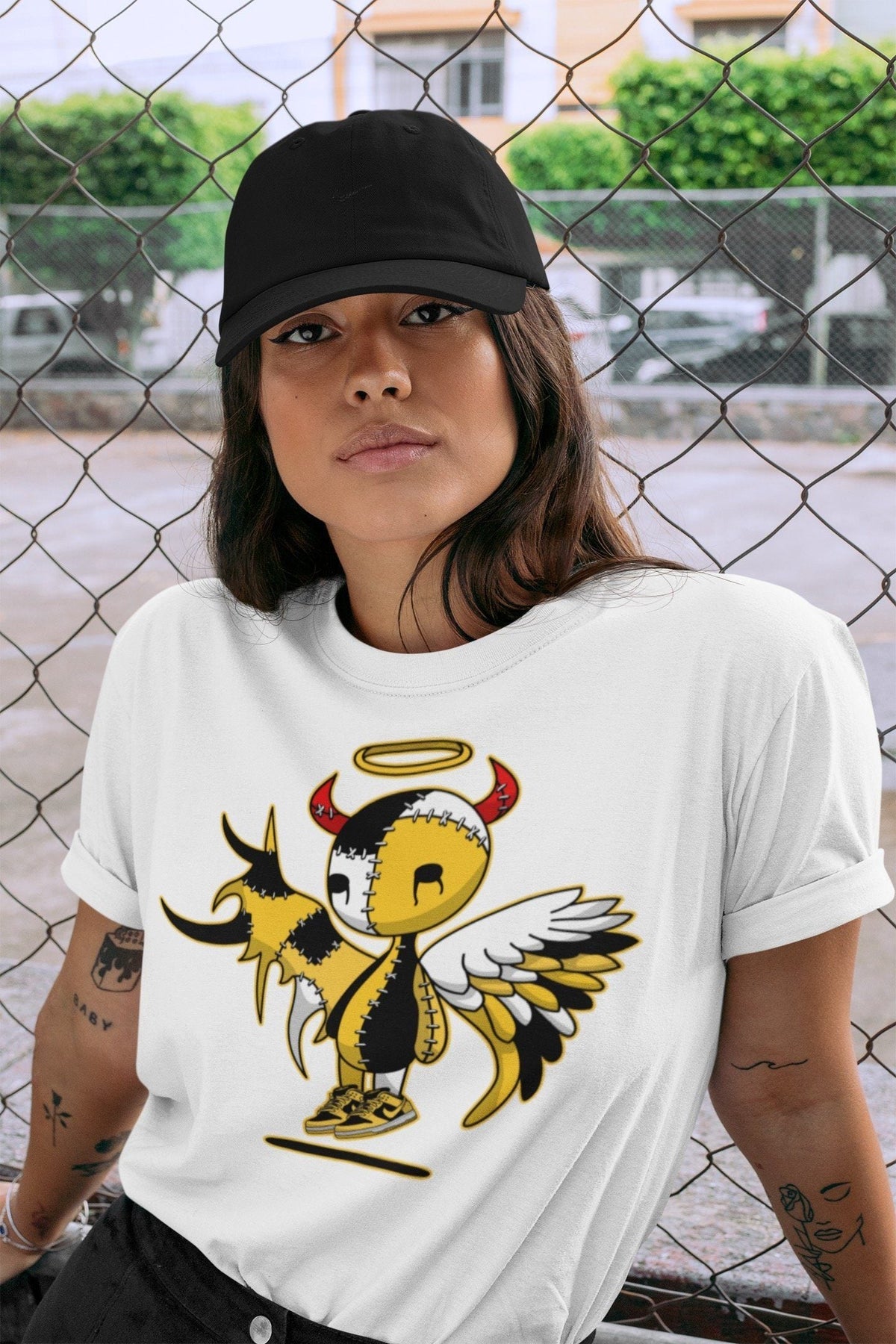 Dunk Championship Goldenrod Sneaker Match Tees Devil Angel Sneaker Tees Dunk Championship Goldenrod Jordan to match sneaker T-Shirt Crew Neck Shirts