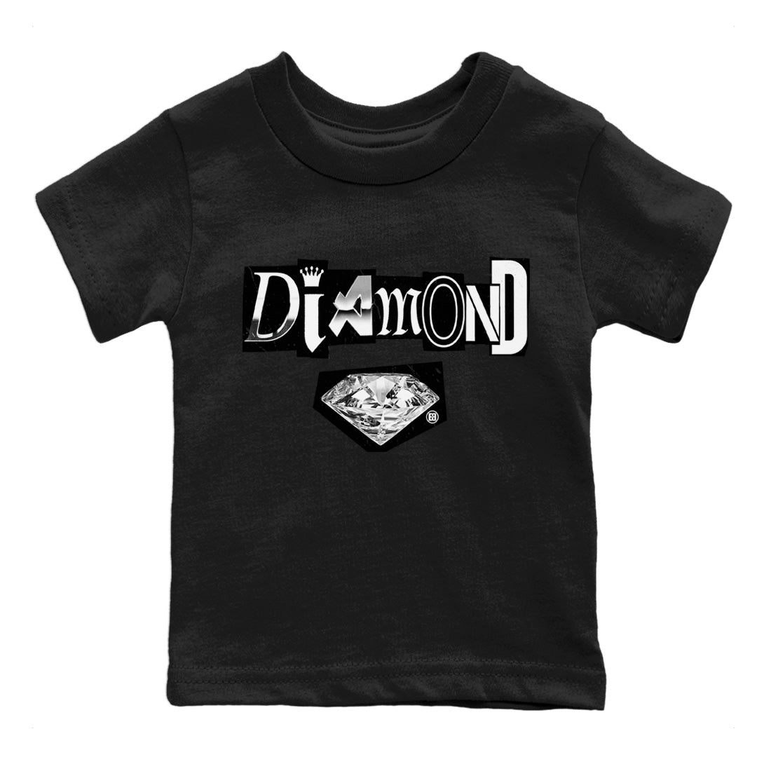 Air Jordan 14 Metallic Silver Sneaker Tees Drip Gear Zone Diamond Letter Sneaker Tees Jordan 14 Metallic Silver Shirt Kids Shirts Black 2