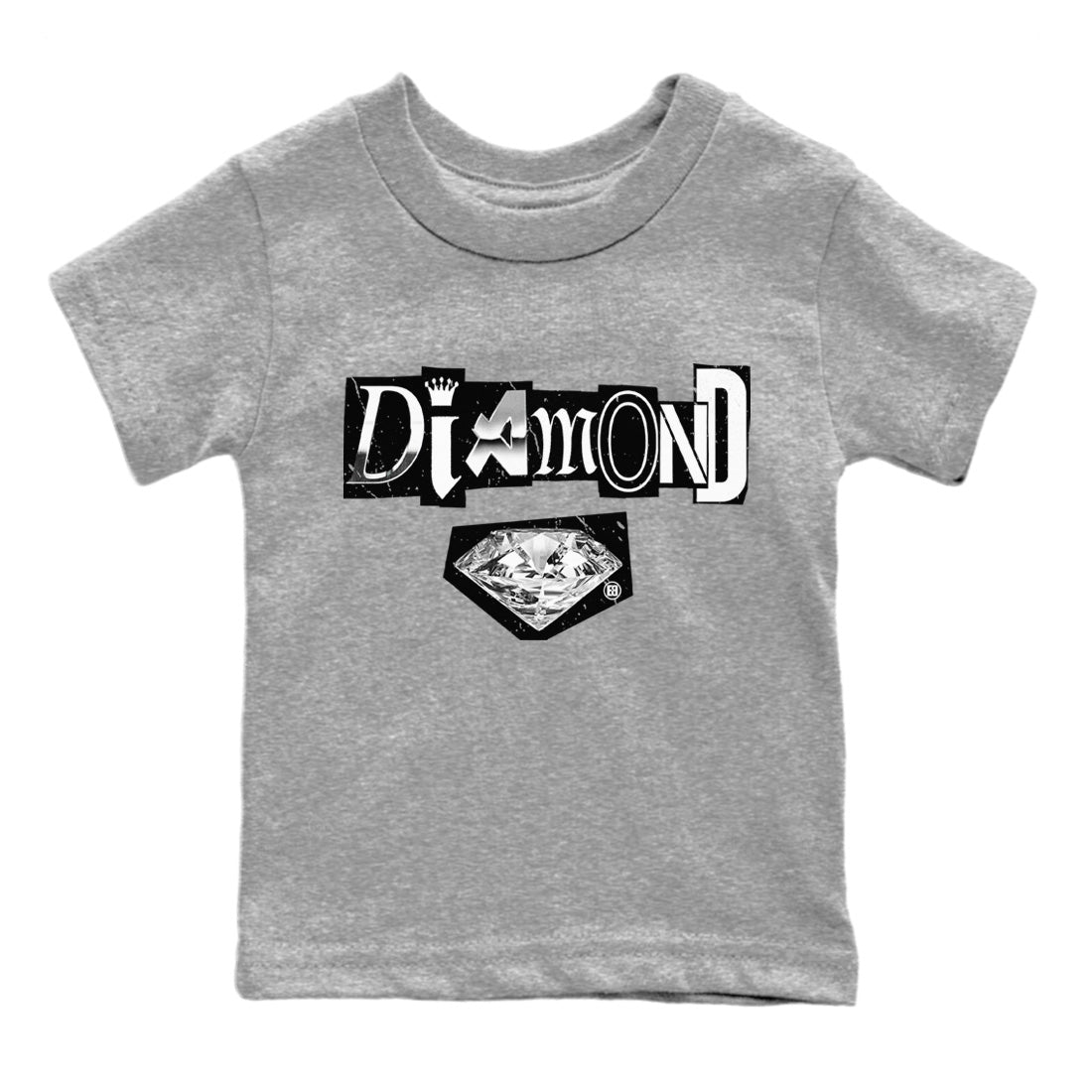 Air Jordan 14 Metallic Silver Sneaker Tees Drip Gear Zone Diamond Letter Sneaker Tees Jordan 14 Metallic Silver Shirt Kids Shirts Heather Grey 2