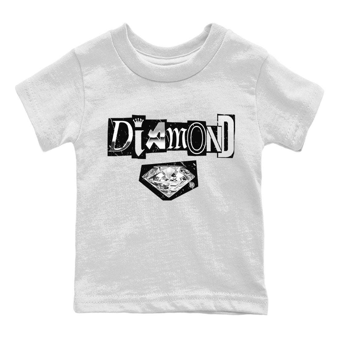 Air Jordan 14 Metallic Silver Sneaker Tees Drip Gear Zone Diamond Letter Sneaker Tees Jordan 14 Metallic Silver Shirt Kids Shirts White 2