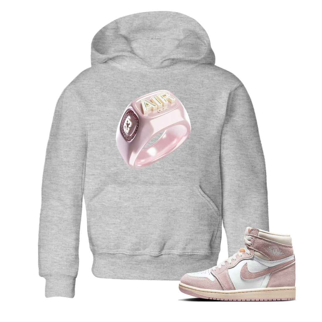 AJ1 Retro High OG Washed Pink Sneaker Tees Drip Gear Zone Diamond Ring Sneaker Tees AJ1 Retro High OG Washed Pink Shirt Kids Shirts Heather Grey 1