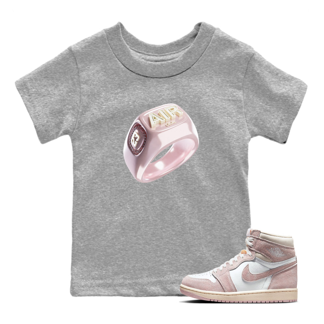AJ1 Retro High OG Washed Pink Sneaker Tees Drip Gear Zone Diamond Ring Sneaker Tees AJ1 Retro High OG Washed Pink Shirt Kids Shirts Heather Grey 1