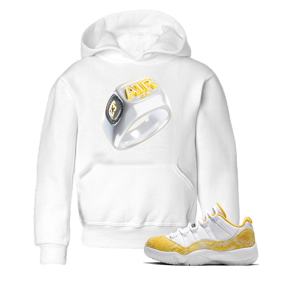 Air Jordan 11 Yellow Python Sneaker Match Tees Diamond Ring Shirts AJ11 Yellow Python Drip Gear Zone Kids Shirts White 1