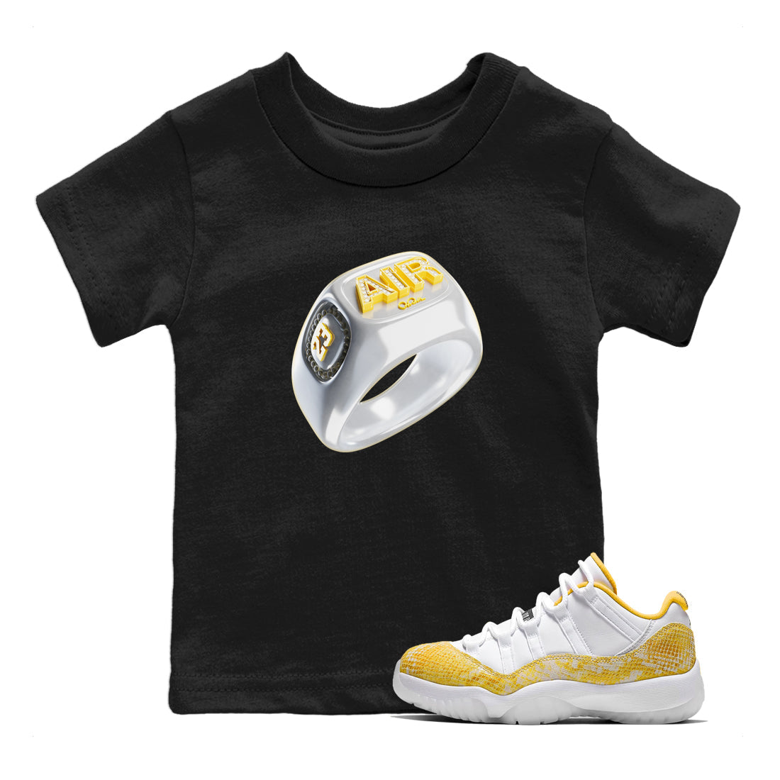 Air Jordan 11 Yellow Python Sneaker Match Tees Diamond Ring Shirts AJ11 Yellow Python Drip Gear Zone Kids Shirts Black 1