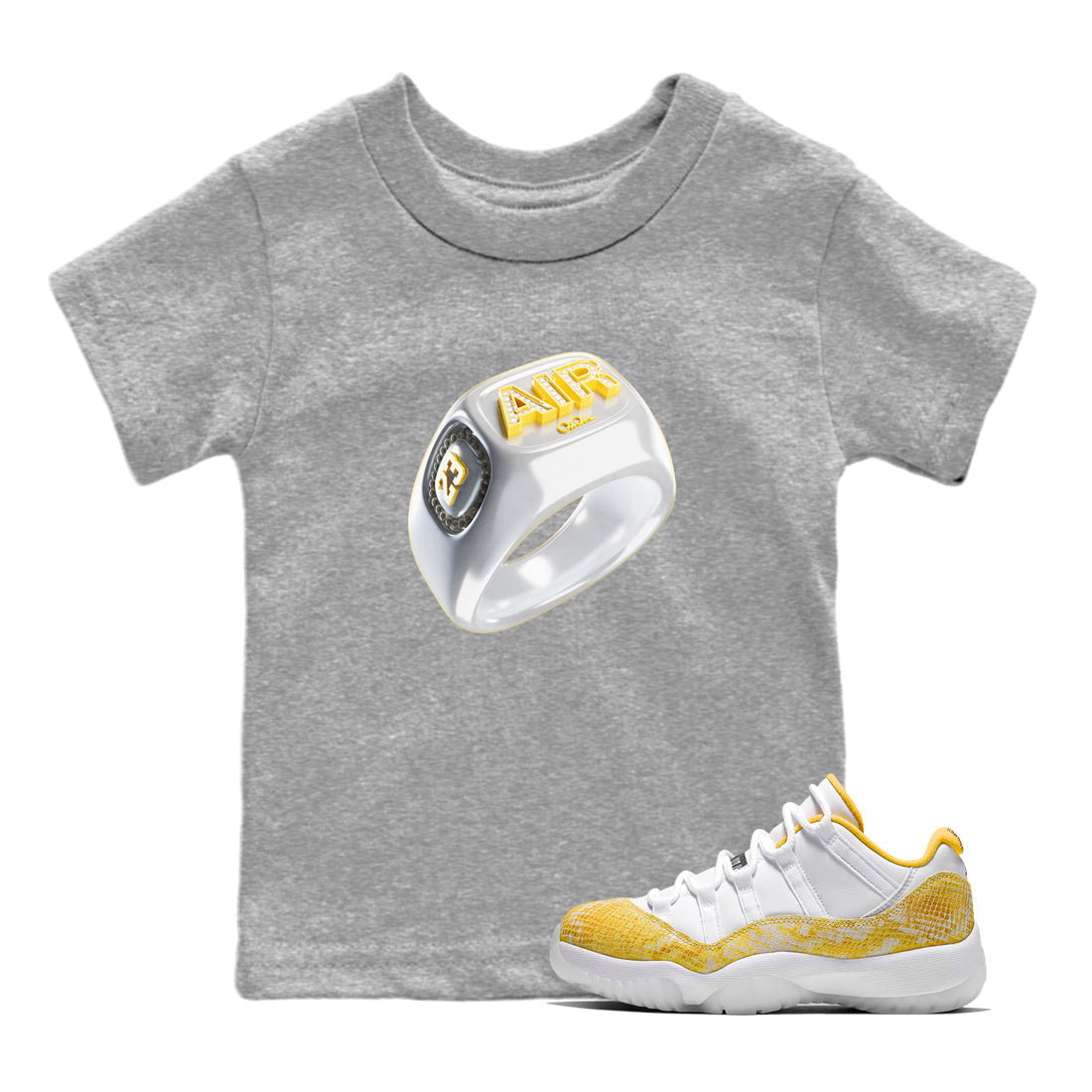 Air Jordan 11 Yellow Python Sneaker Match Tees Diamond Ring Shirts AJ11 Yellow Python Drip Gear Zone Kids Shirts Heather Grey 1