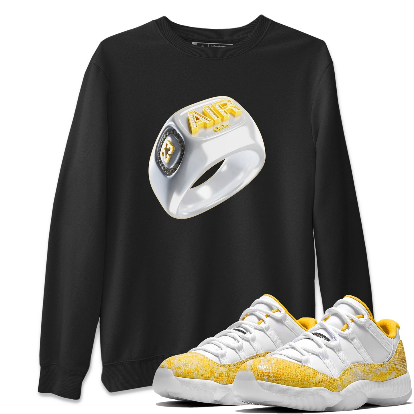 Air Jordan 11 Yellow Python Sneaker Match Tees Diamond Ring Shirts AJ11 Yellow Python Drip Gear Zone Unisex Shirts Black 1