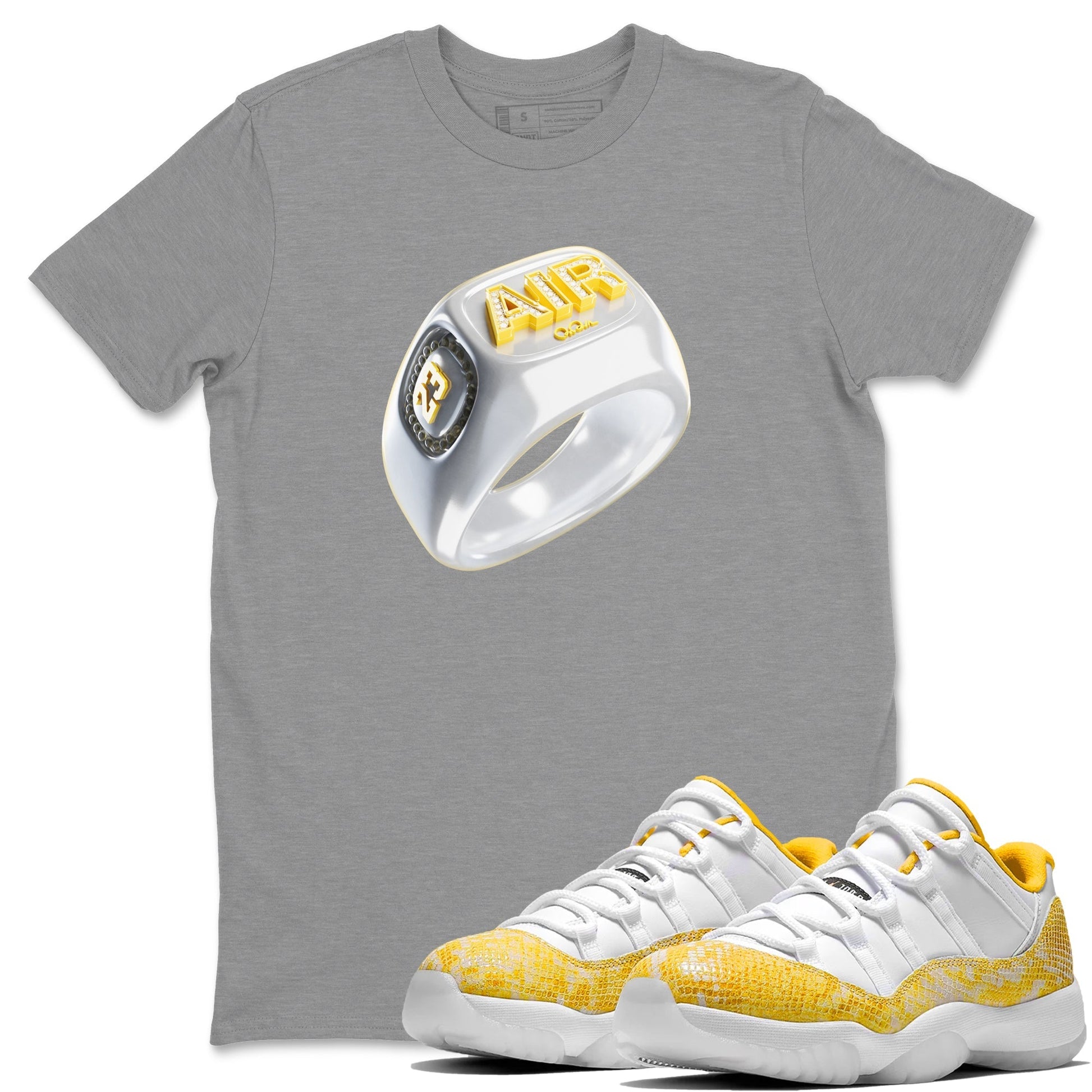 Air Jordan 11 Yellow Python Sneaker Match Tees Diamond Ring Shirts AJ11 Yellow Python Drip Gear Zone Unisex Shirts Heather Grey 1