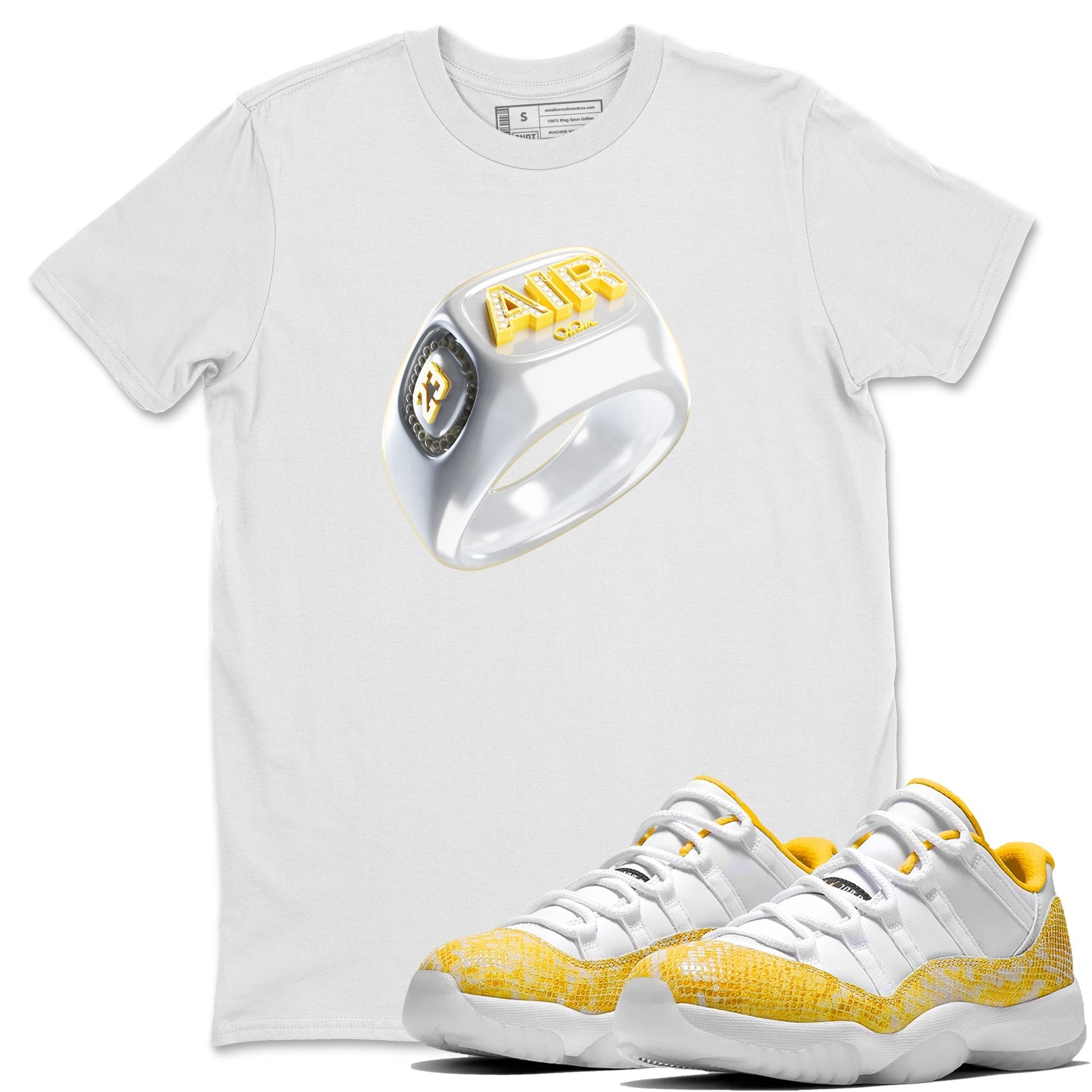 Air Jordan 11 Yellow Python Sneaker Match Tees Diamond Ring Shirts AJ11 Yellow Python Drip Gear Zone Unisex Shirts White 1