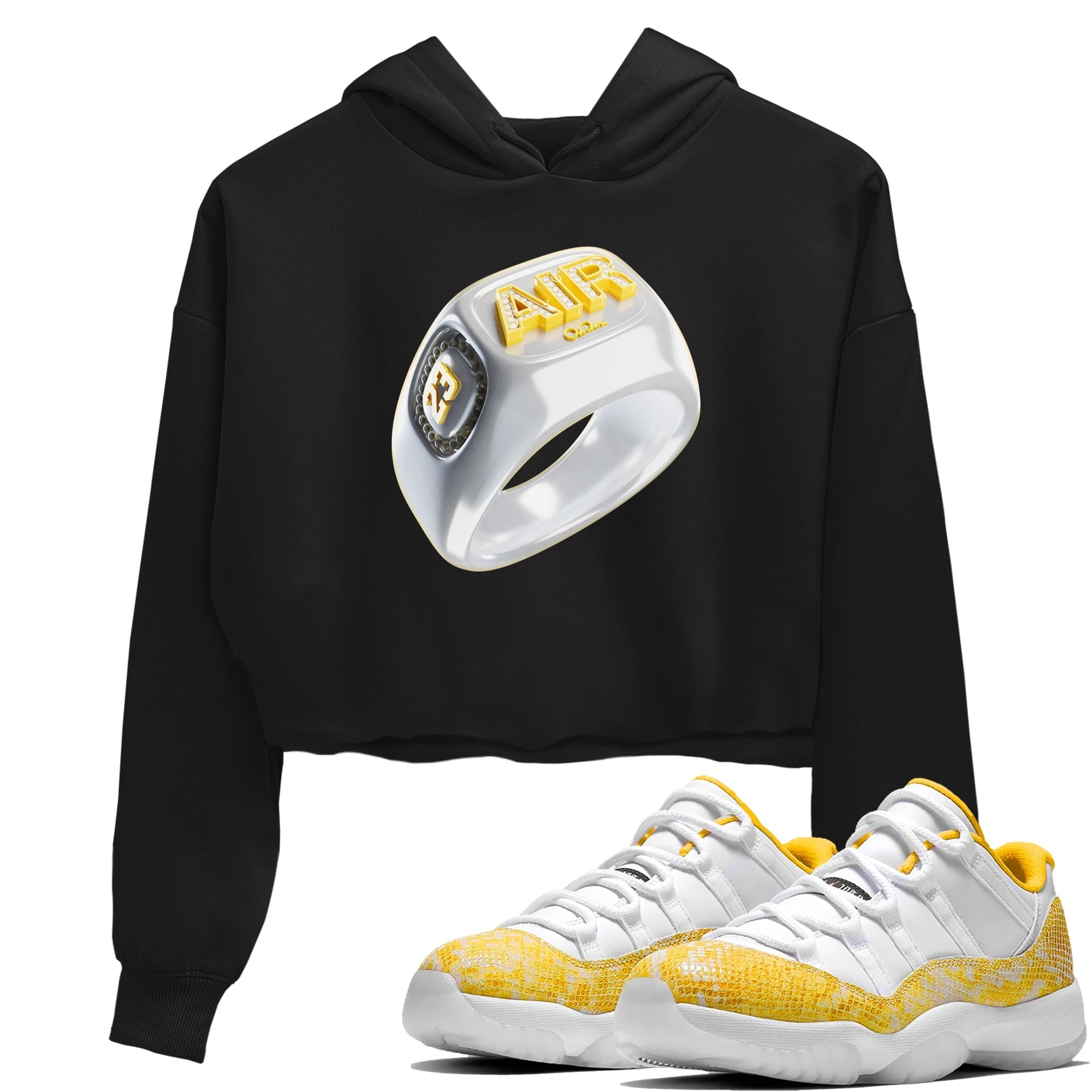 Air Jordan 11 Yellow Python Sneaker Match Tees Diamond Ring Shirts AJ11 Yellow Python Drip Gear Zone Women's Shirts Black 1