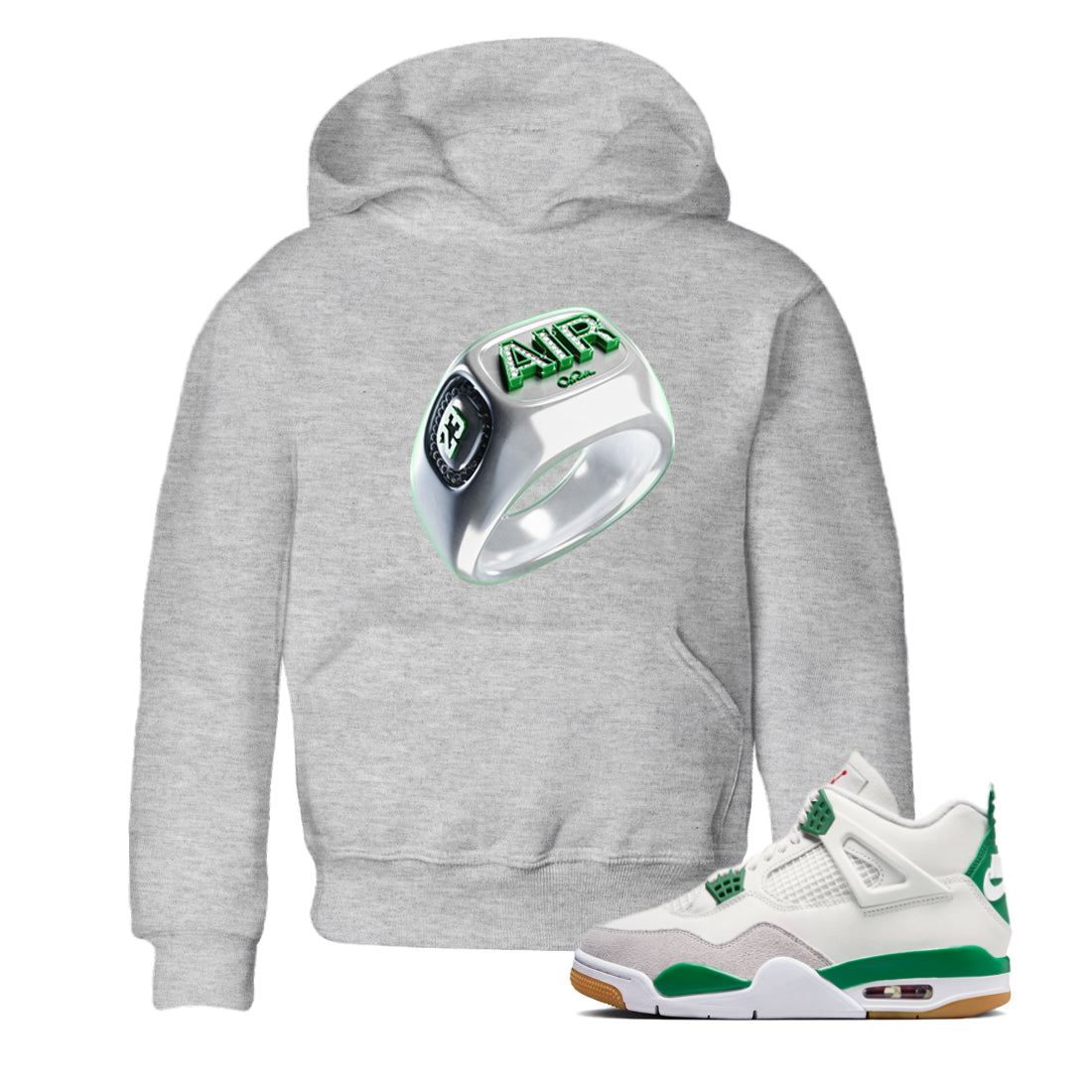 Air Jordan 4 Pine Green Sneaker Tees Drip Gear Zone Diamond Ring Sneaker Tees AJ4 Pine Green Shirt Kids Shirts Heather Grey 1