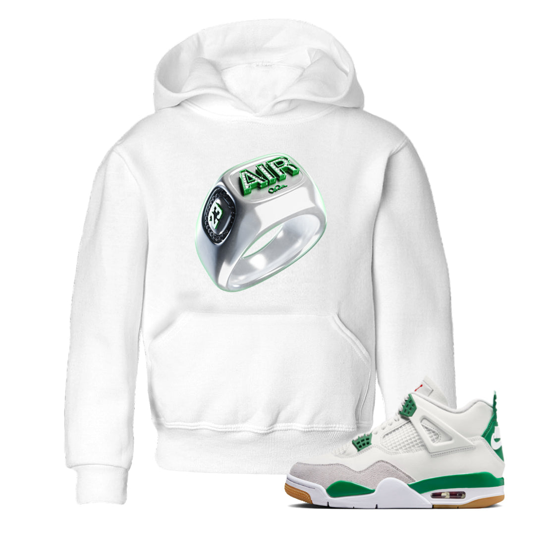 Air Jordan 4 Pine Green Sneaker Tees Drip Gear Zone Diamond Ring Sneaker Tees AJ4 Pine Green Shirt Kids Shirts White 1
