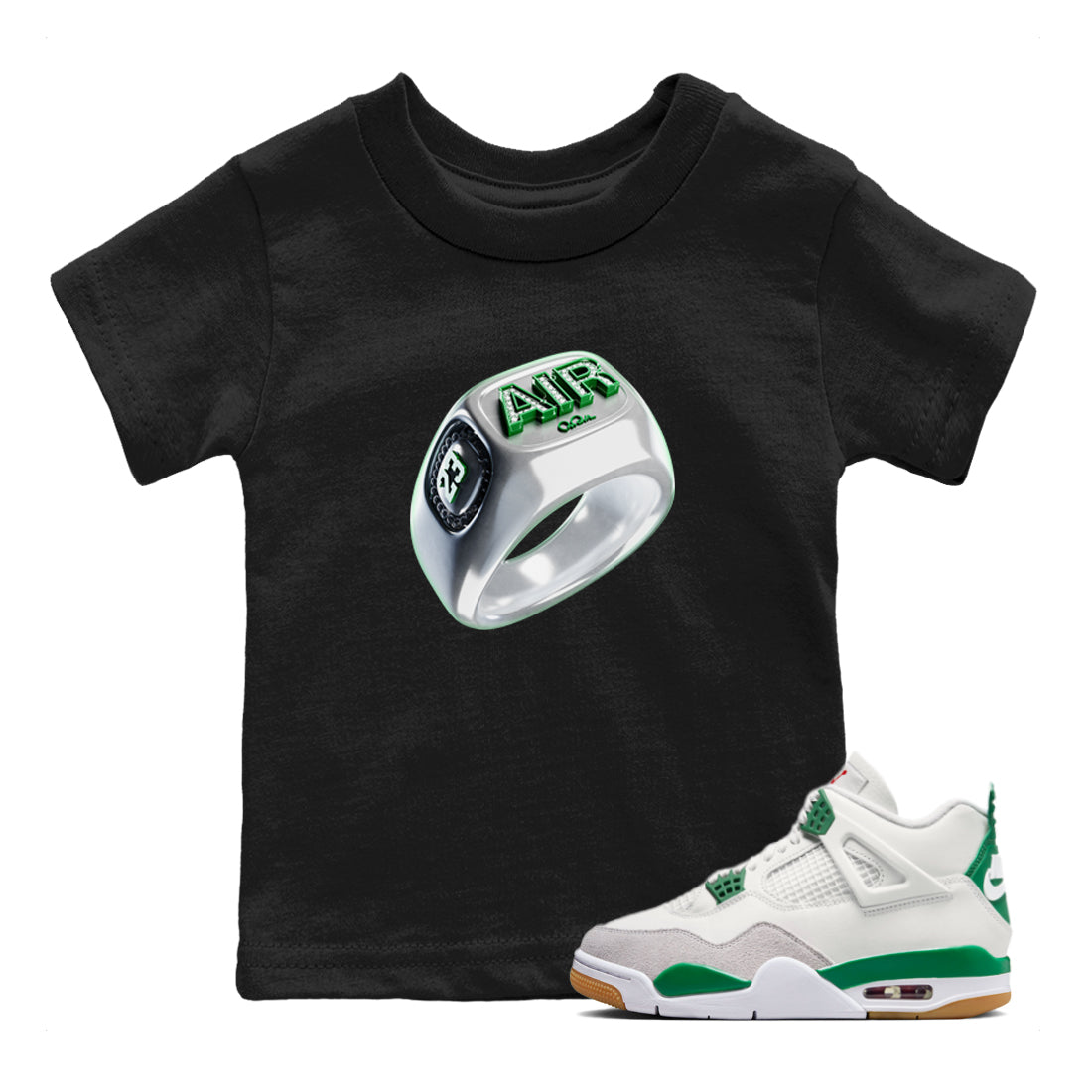 Air Jordan 4 Pine Green Sneaker Tees Drip Gear Zone Diamond Ring Sneaker Tees AJ4 Pine Green Shirt Kids Shirts Black 1