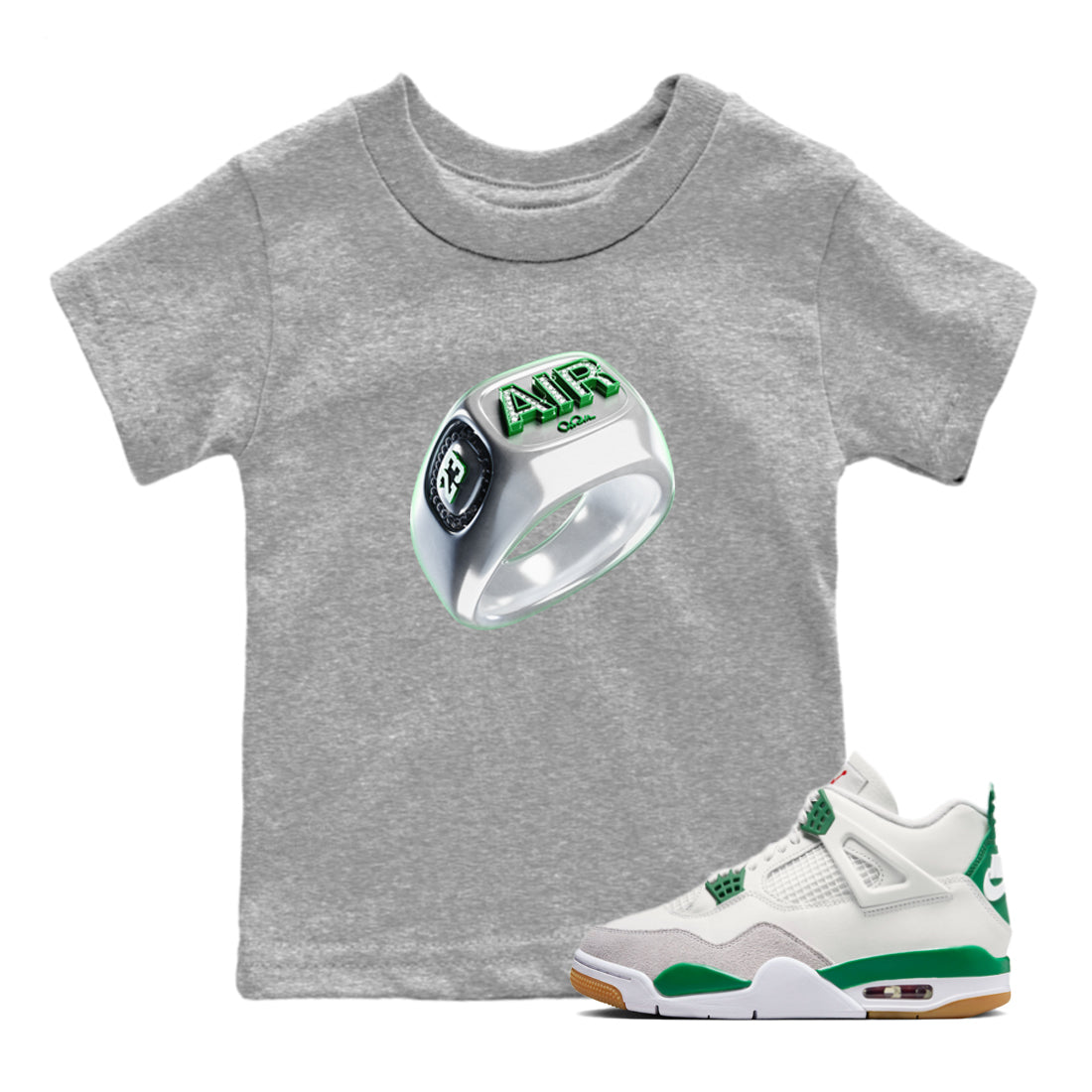 Air Jordan 4 Pine Green Diamond Ring Baby and Kids Sneaker Tees AJ4 Pine Green Kids Sneaker Tees Size Chart
