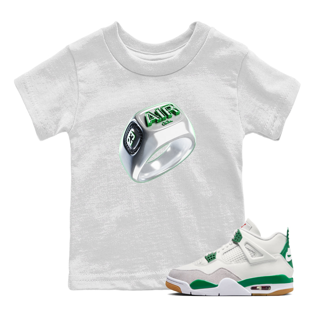 Air Jordan 4 Pine Green Sneaker Tees Drip Gear Zone Diamond Ring Sneaker Tees AJ4 Pine Green Shirt Kids Shirts White 1