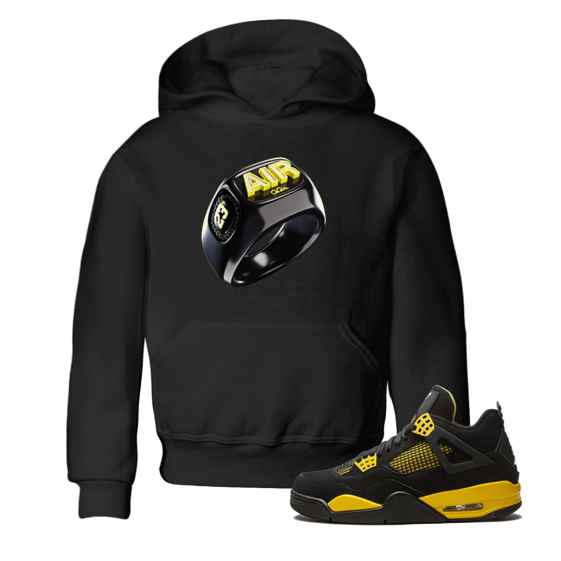 Air Jordan 4 Thunder Sneaker Tees Drip Gear Zone Diamond Ring Sneaker Tees AJ4 Thunder Jumpman Shirt Kids Shirts Black 1