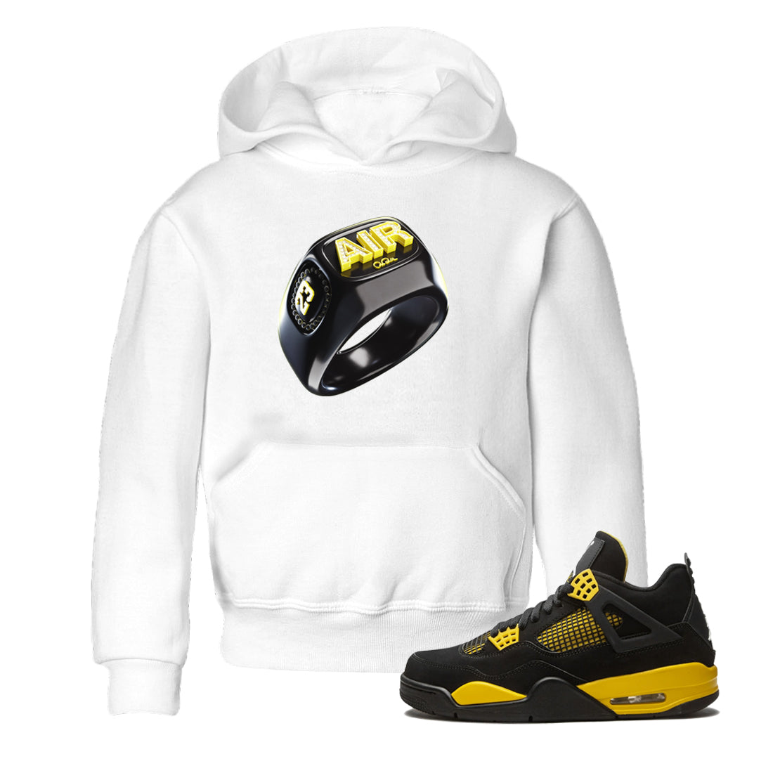 Air Jordan 4 Thunder Sneaker Tees Drip Gear Zone Diamond Ring Sneaker Tees AJ4 Thunder Jumpman Shirt Kids Shirts White 1