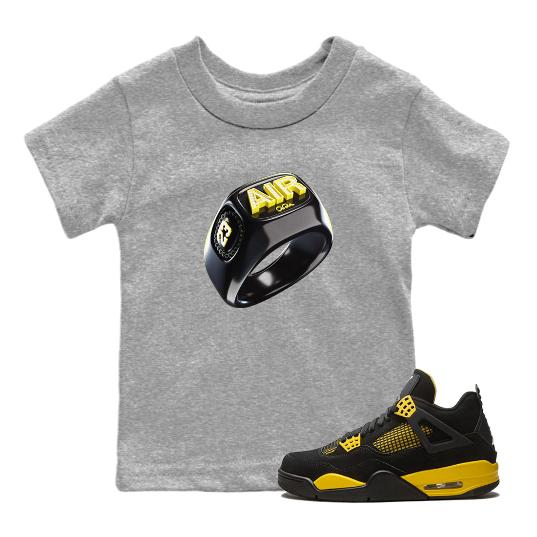Air Jordan 4 Thunder Sneaker Tees Drip Gear Zone Diamond Ring Sneaker Tees AJ4 Thunder Jumpman Shirt Kids Shirts Heather Grey 1