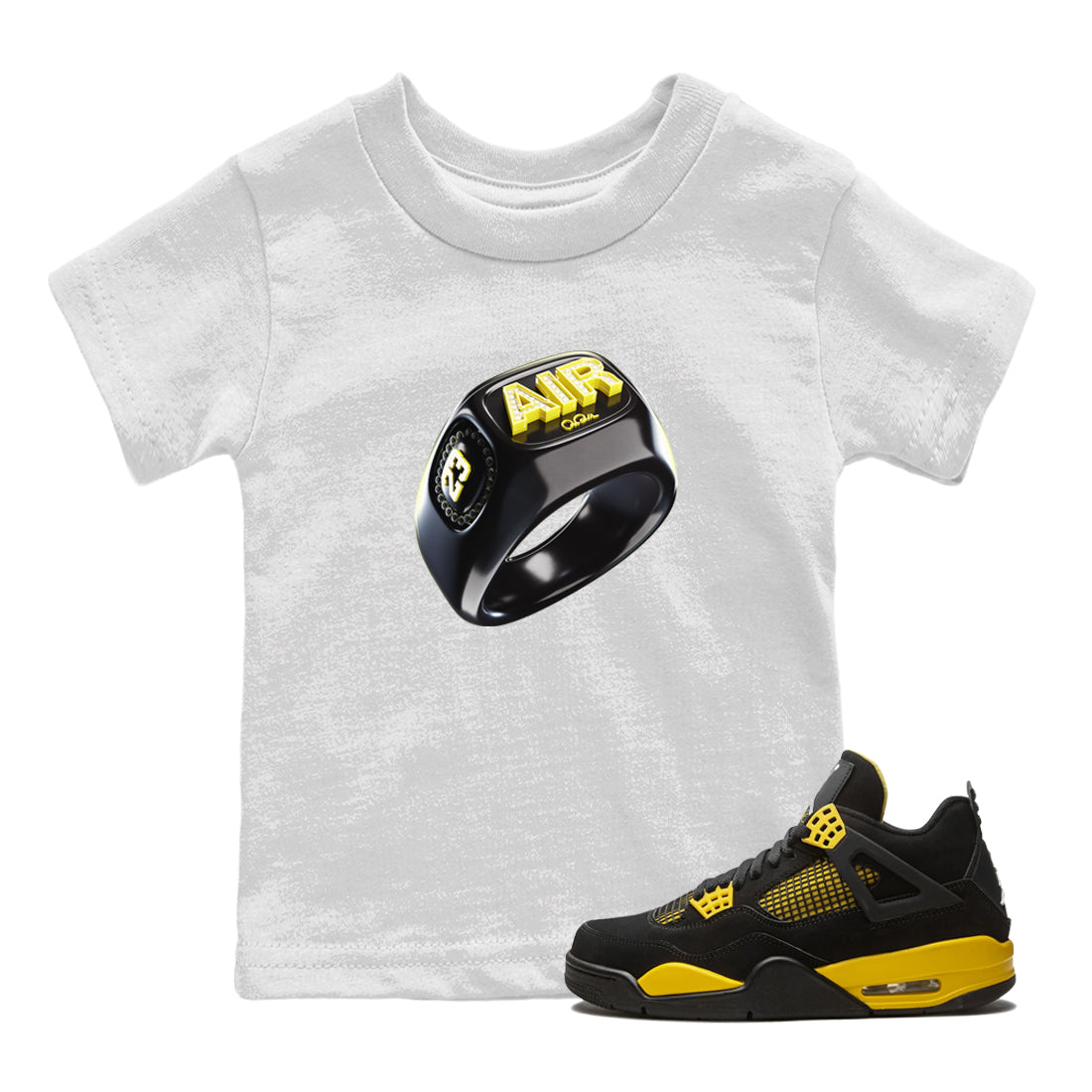Air Jordan 4 Thunder Sneaker Tees Drip Gear Zone Diamond Ring Sneaker Tees AJ4 Thunder Jumpman Shirt Kids Shirts White 1