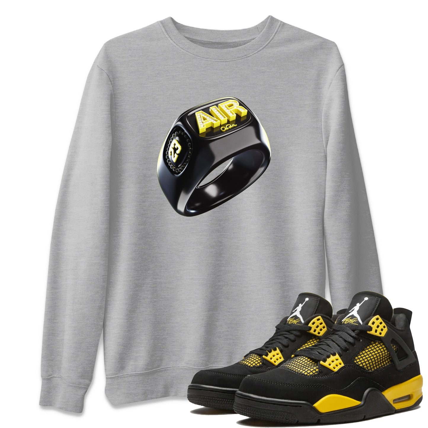 Air Jordan 4 Thunder Sneaker Tees Drip Gear Zone Diamond Ring Sneaker Tees AJ4 Thunder Jumpman Shirt Unisex Shirts Heather Grey 1