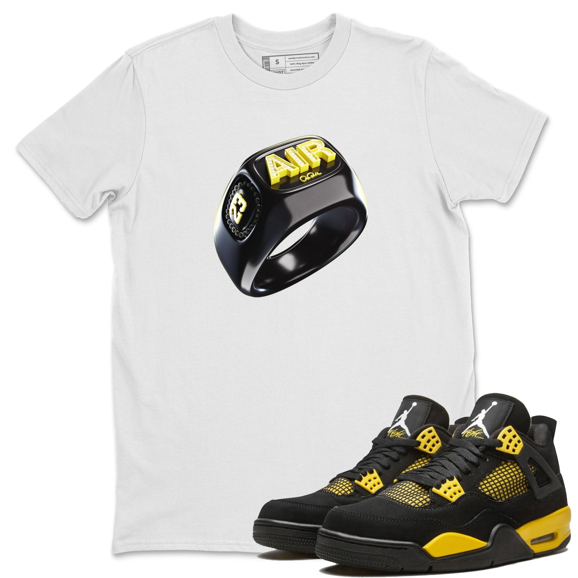 Air Jordan 4 Thunder Sneaker Tees Drip Gear Zone Diamond Ring Sneaker Tees AJ4 Thunder Jumpman Shirt Unisex Shirts White 1
