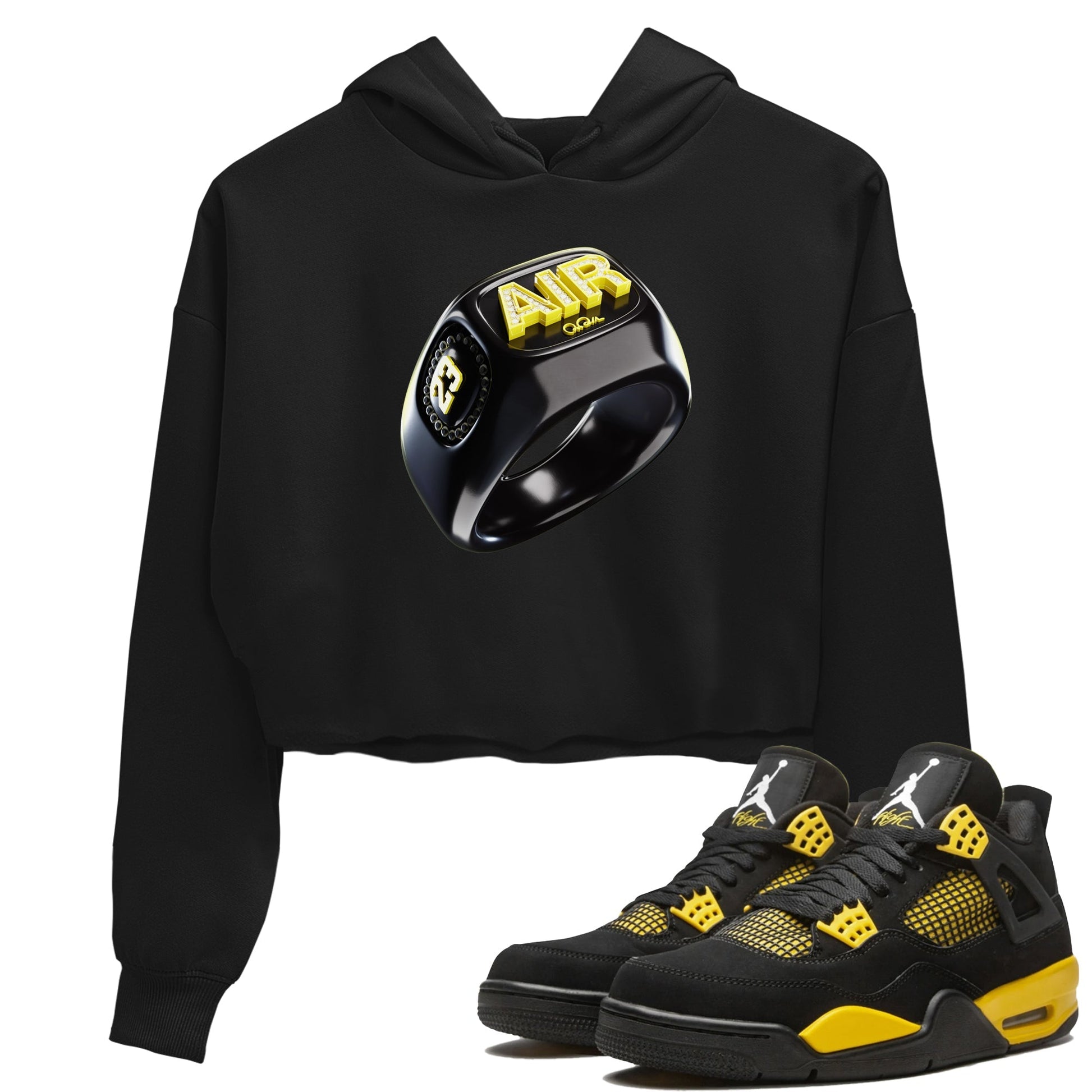 Air Jordan 4 Thunder Sneaker Tees Drip Gear Zone Diamond Ring Sneaker Tees AJ4 Thunder Jumpman Shirt Women's Shirts Black 1