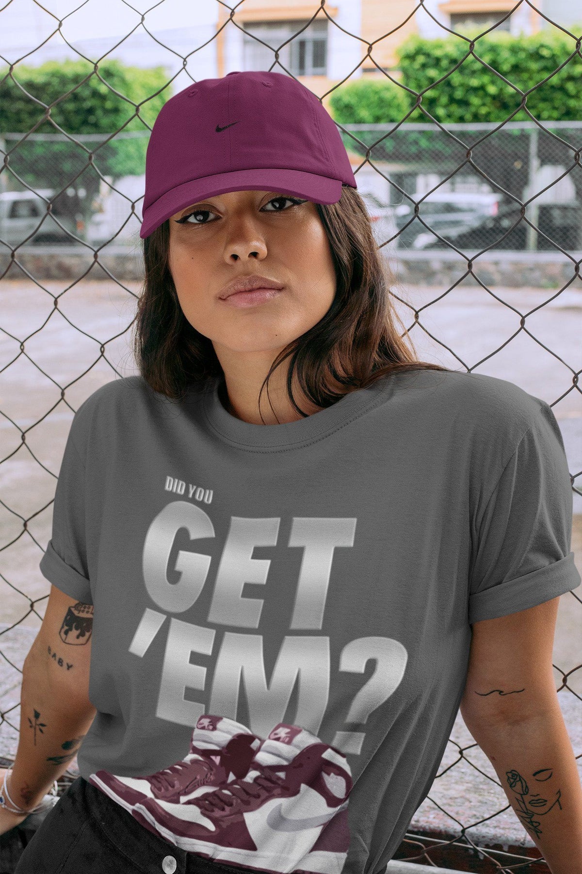 Jordan 1 Bordeaux Sneaker Matching T-Shirt Did You Get Em SNRT Sneaker Tees Jordan 1 Bordeaux Drip Gear Zone Crew Neck Tees