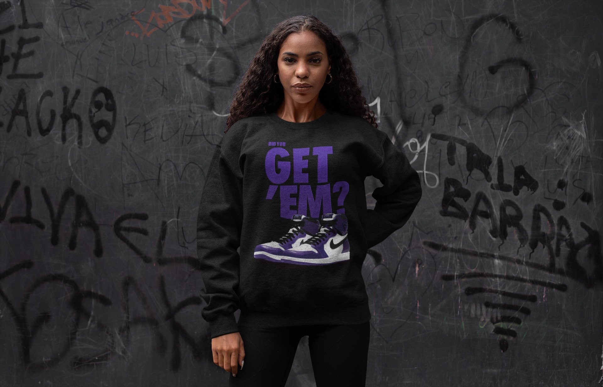 Jordan 1 Court Purple Sneaker Matching T-Shirt Did You Get Em SNRT Sneaker Tees Jordan 1 Court Purple Drip Gear Zone Crew Neck Tees