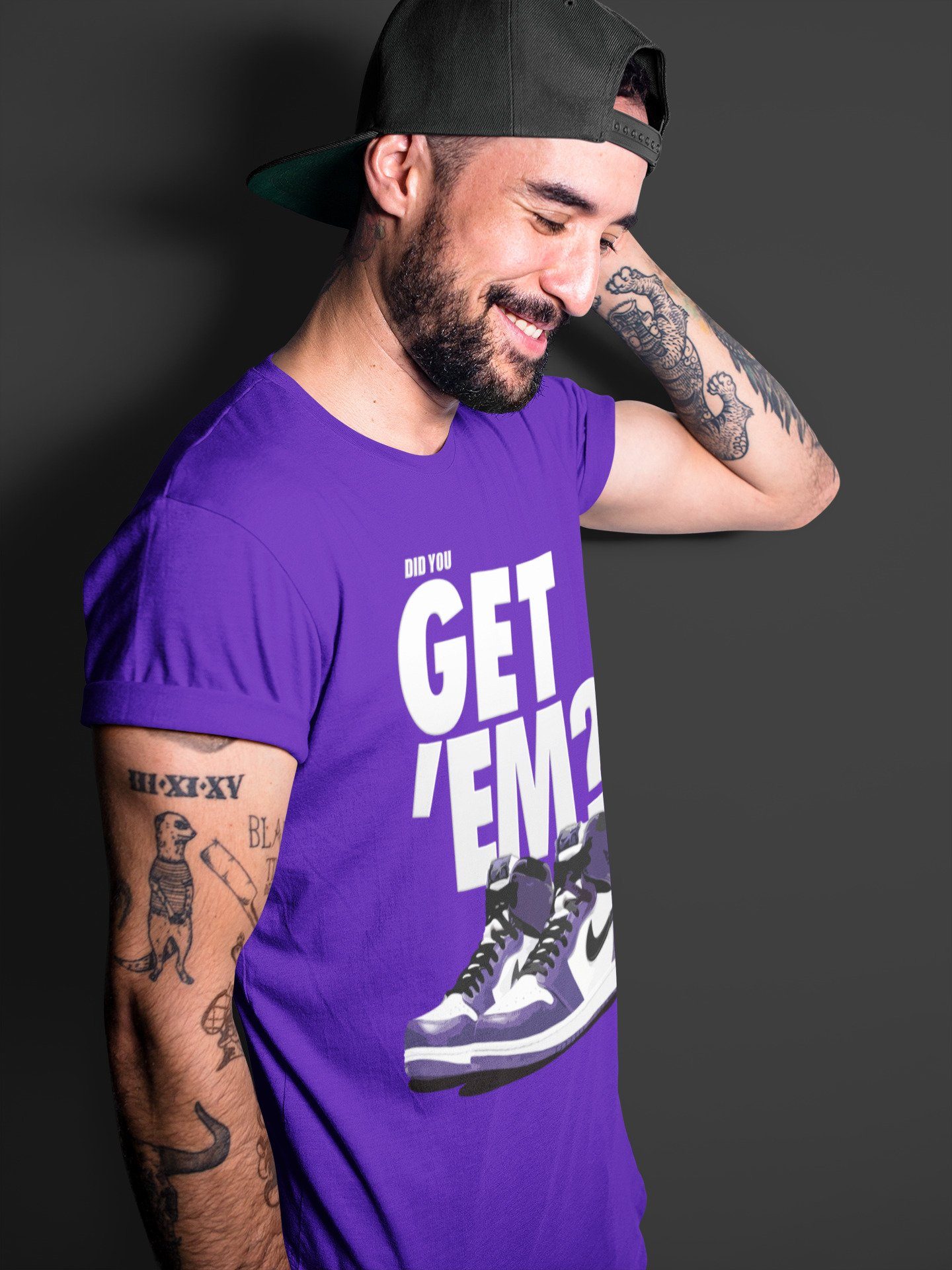 Jordan 1 Court Purple Sneaker Matching T-Shirt Did You Get Em SNRT Sneaker Tees Jordan 1 Court Purple Drip Gear Zone Crew Neck Tees