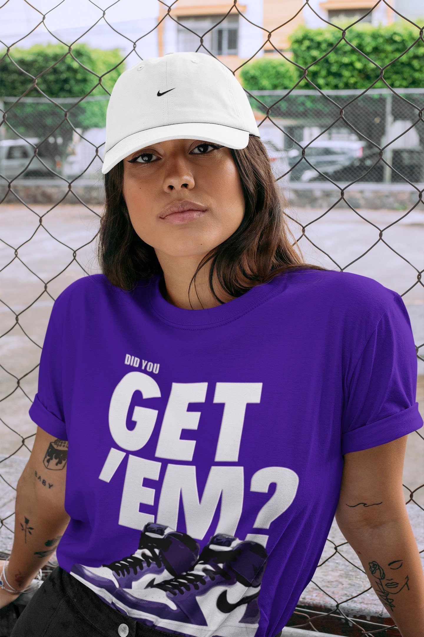 Jordan 1 Court Purple Sneaker Matching T-Shirt Did You Get Em SNRT Sneaker Tees Jordan 1 Court Purple Drip Gear Zone Crew Neck Tees