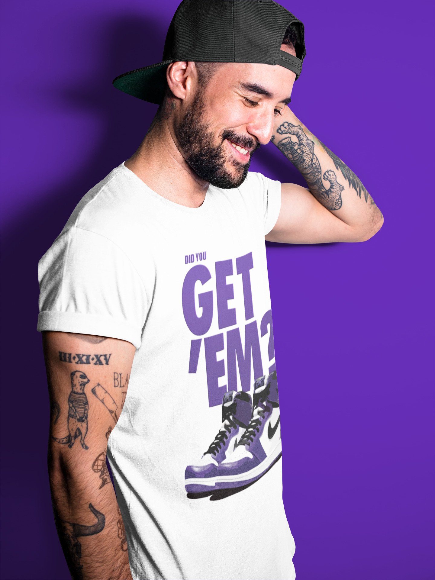 Jordan 1 Court Purple Sneaker Matching T-Shirt Did You Get Em SNRT Sneaker Tees Jordan 1 Court Purple Drip Gear Zone Crew Neck Tees