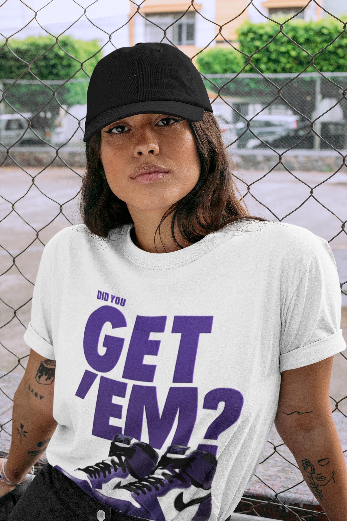 Jordan 1 Court Purple Sneaker Matching T-Shirt Did You Get Em SNRT Sneaker Tees Jordan 1 Court Purple Drip Gear Zone Crew Neck Tees