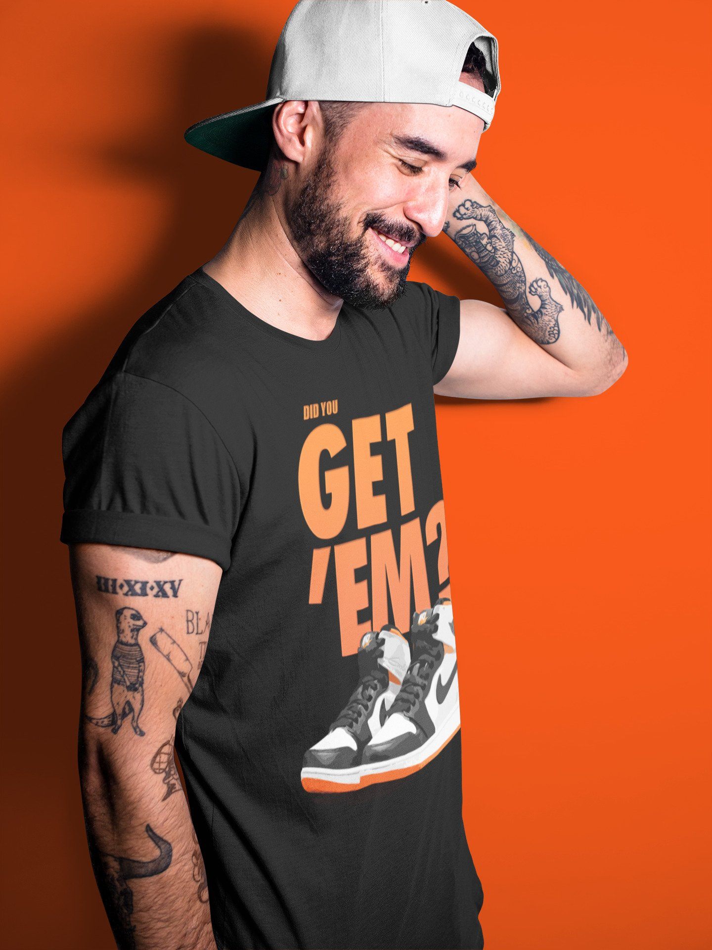 Jordan 1 Electro Orange Sneaker Matching T-Shirt Did You Get Em SNRT Sneaker Tees Jordan 1 Electro Orange Drip Gear Zone Crew Neck Tees