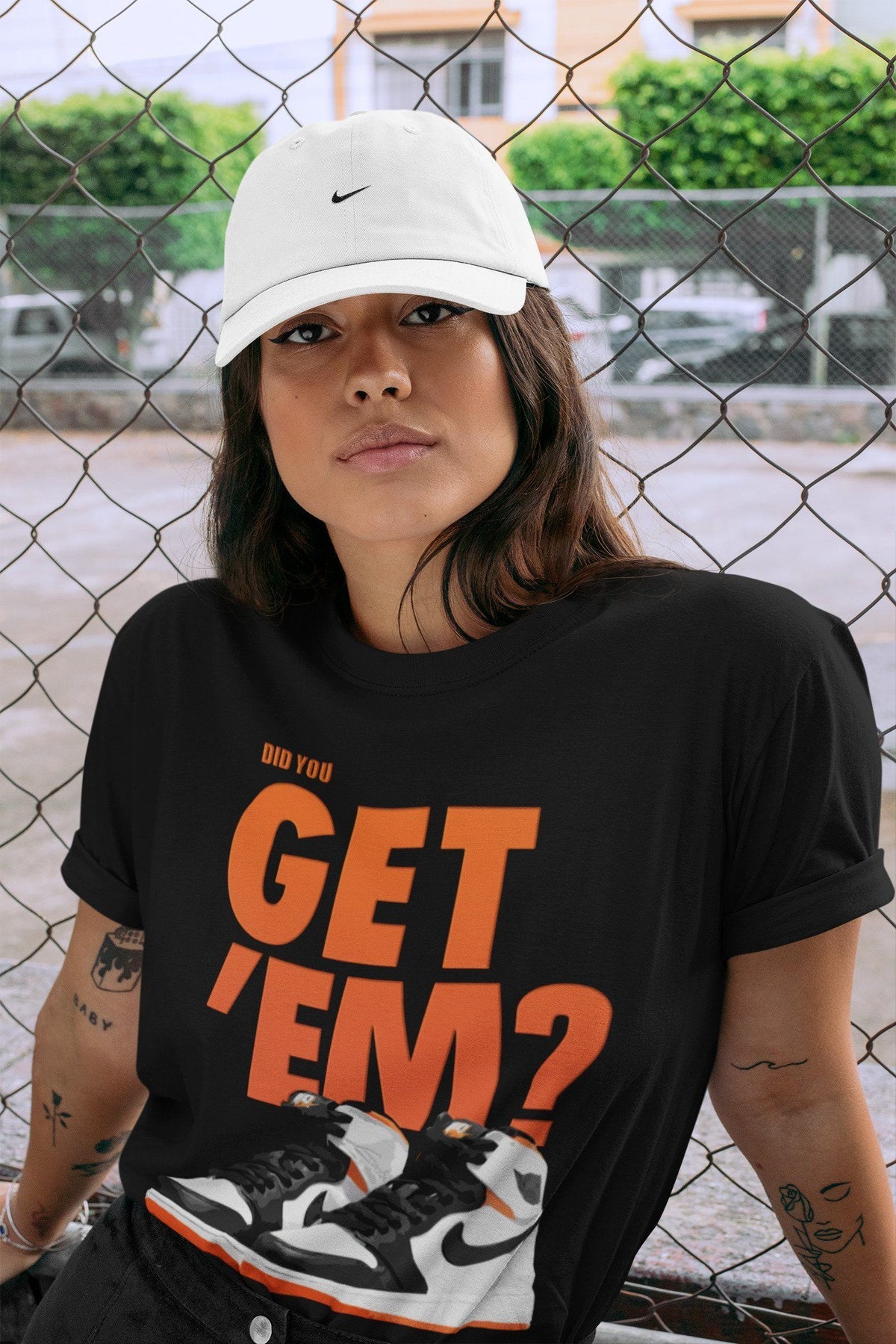 Jordan 1 Electro Orange Sneaker Matching T-Shirt Did You Get Em SNRT Sneaker Tees Jordan 1 Electro Orange Drip Gear Zone Crew Neck Tees