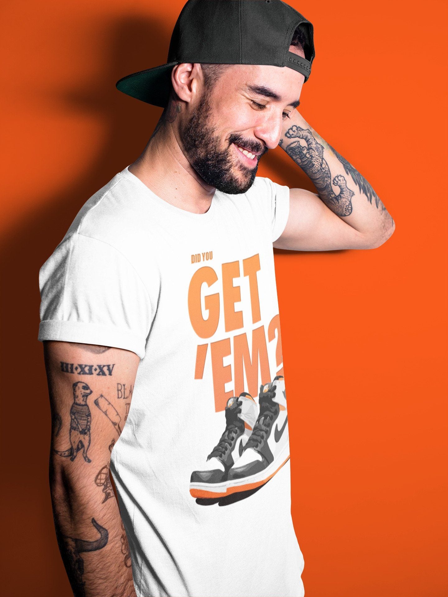 Jordan 1 Electro Orange Sneaker Matching T-Shirt Did You Get Em SNRT Sneaker Tees Jordan 1 Electro Orange Drip Gear Zone Crew Neck Tees