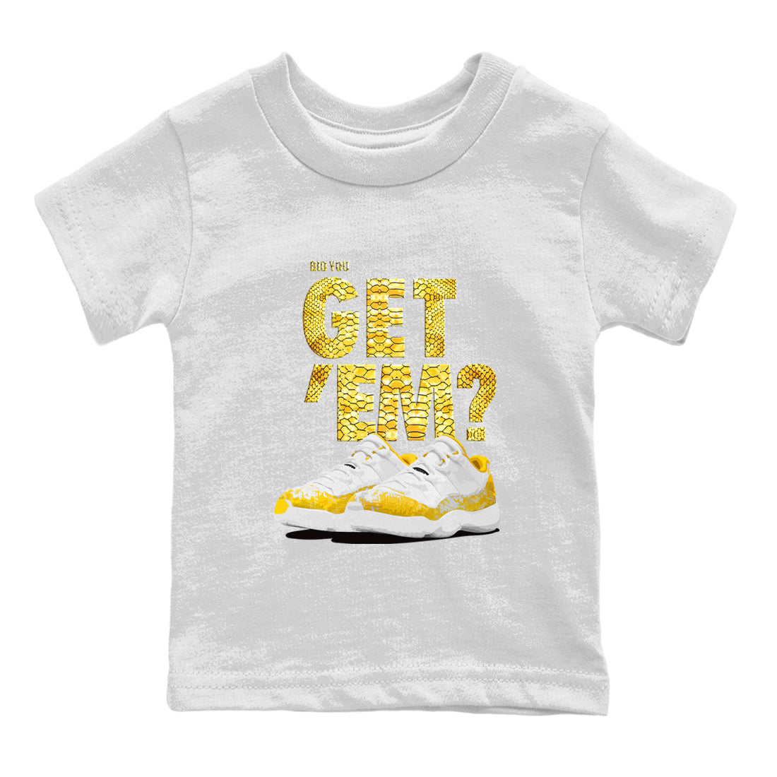 Air Jordan 11 Yellow Python Sneaker Match Tees Did You Get 'Em SNRT Streetwear Sneaker Shirt 11s Yellow Snakeskin Drip Gear Zone Sneaker Matching Clothing Kids Shirts To Match Jordan White 2