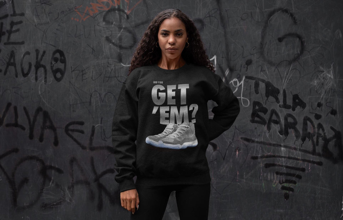 Jordan 11 Cool Grey Sneaker Matching T-Shirt Did You Get Em SNRT Sneaker Tees Jordan 11 Cool Grey Drip Gear Zone Crew Neck Tees