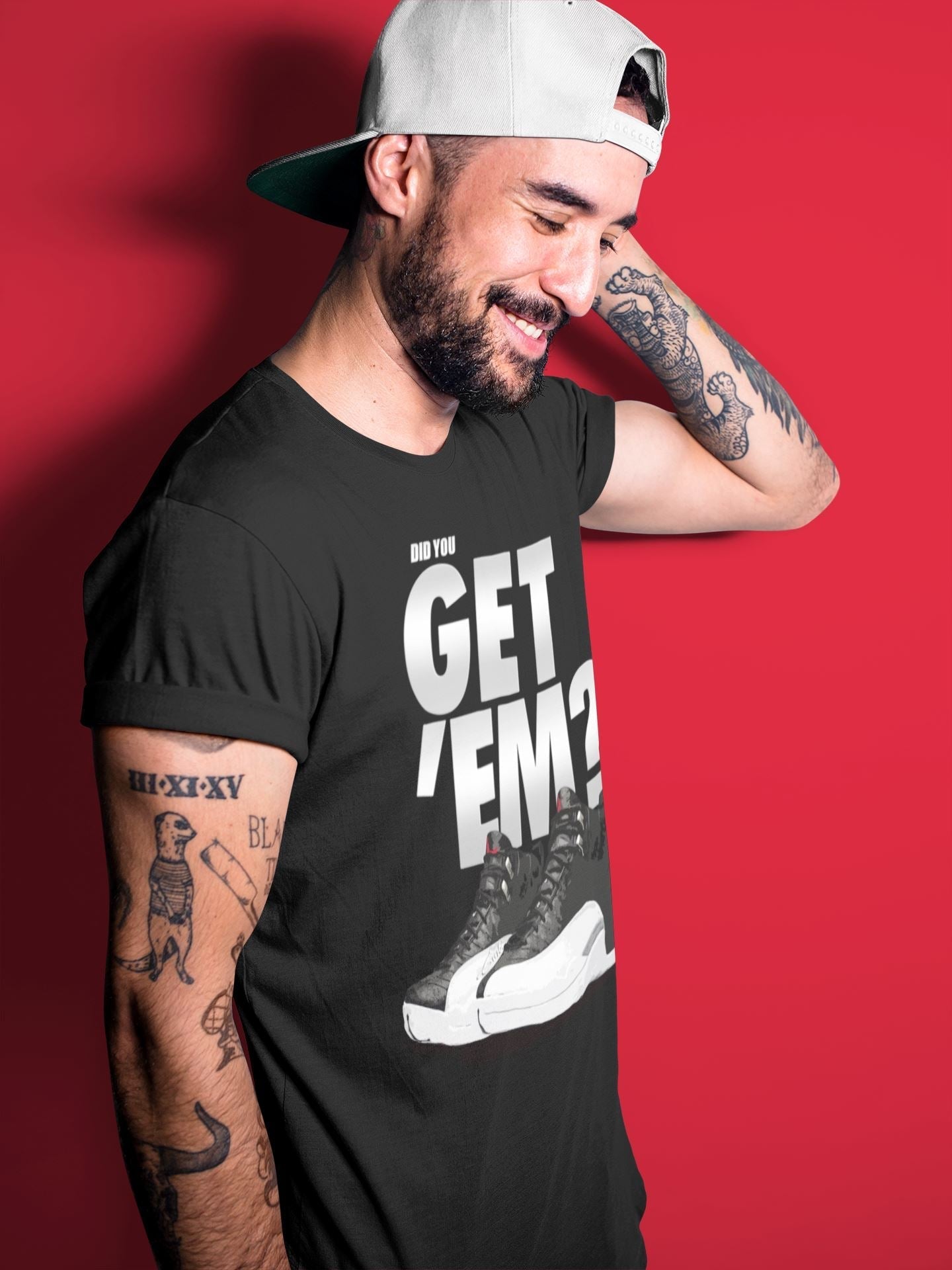 Jordan 12 Playoffs Sneaker Matching T-Shirt Did You Get Em SNRT Sneaker Tees Jordan 12 Playoffs Drip Gear Zone Crew Neck Tees