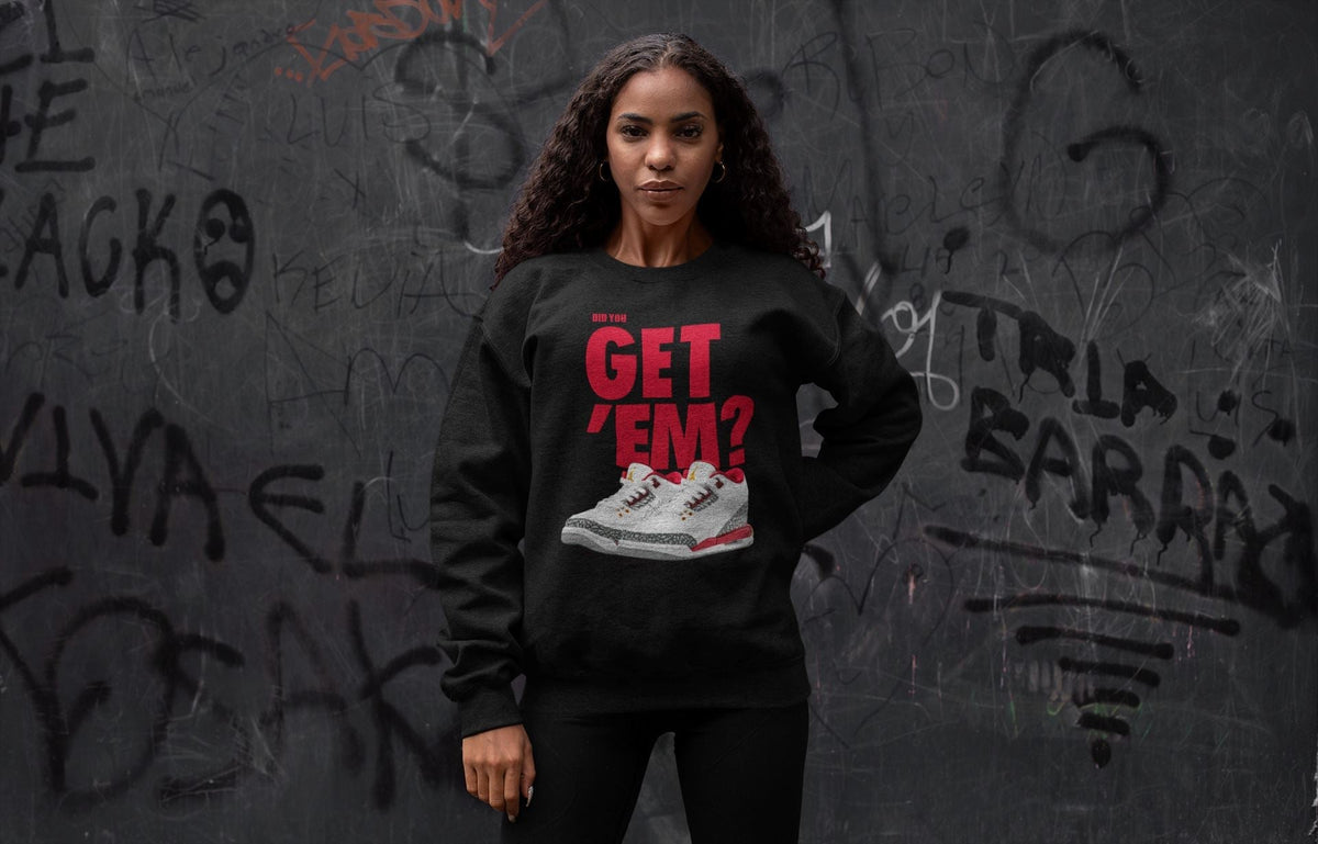 Jordan 3 Cardinal Sneaker Matching T-Shirt Did You Get Em SNRT Sneaker Tees Jordan 3 Cardinal Drip Gear Zone Crew Neck Tees