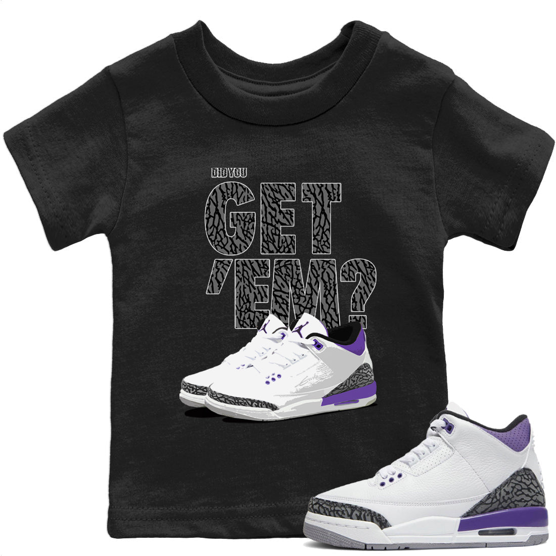 Jordan 3 Dark Iris Sneaker Matching T-Shirt Did You Get 'Em SNRT Sneaker Tees Jordan 3 Dark Iris Drip Gear Zone Kids Shirts