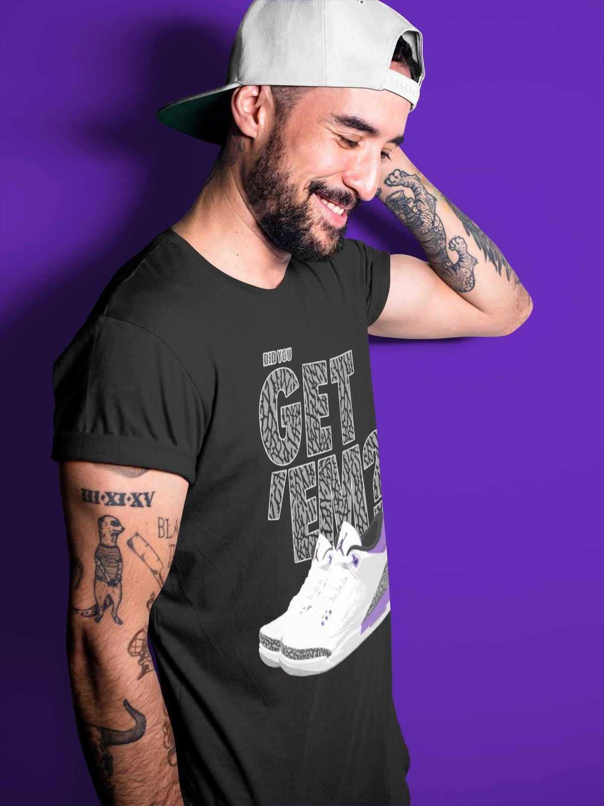 Jordan 3 Dark Iris Sneaker Matching T-Shirt Did You Get 'Em SNRT Sneaker Tees Jordan 3 Dark Iris Drip Gear Zone Crew Neck Tees