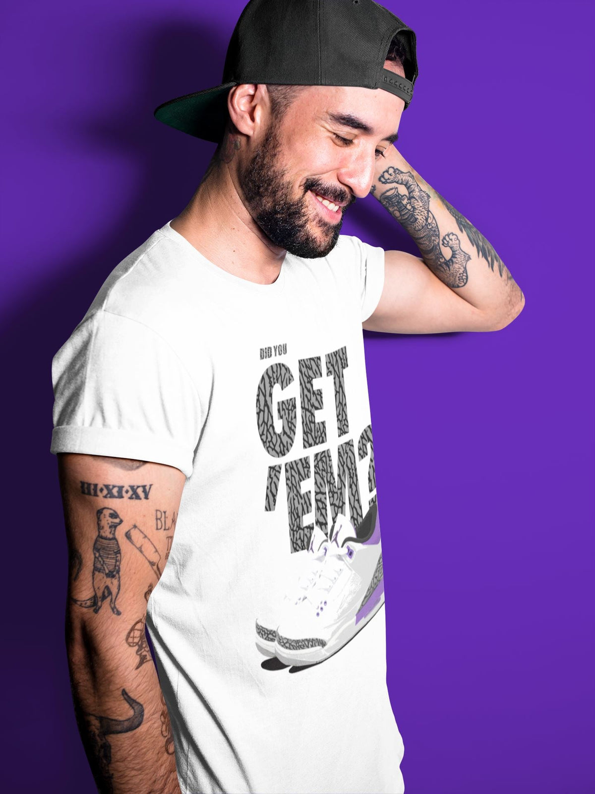 Jordan 3 Dark Iris Sneaker Matching T-Shirt Did You Get 'Em SNRT Sneaker Tees Jordan 3 Dark Iris Drip Gear Zone Crew Neck Tees