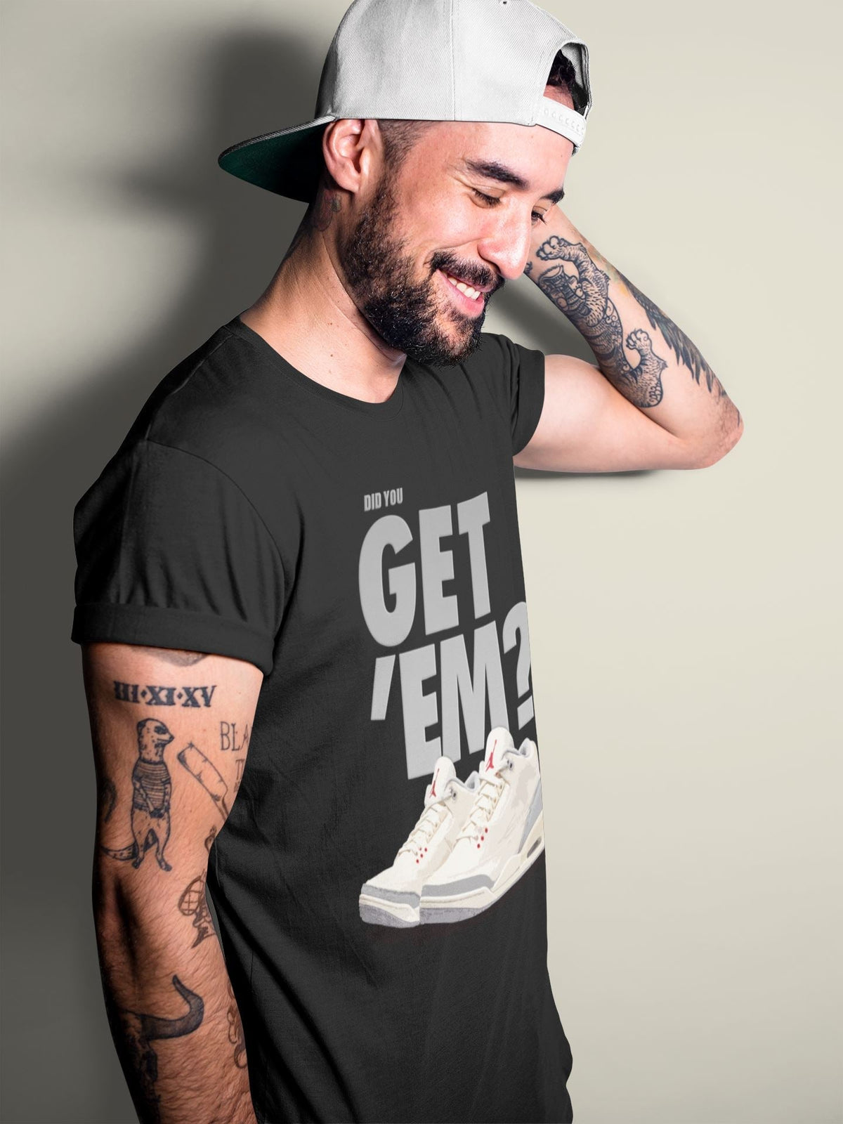Jordan 3 Muslin Sneaker Matching T-Shirt Did You Get Em SNRT Sneaker Tees Jordan 3 Muslin Drip Gear Zone Crew Neck Tees